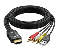 eSynic Convertidor RCA a HDMI, adaptador AV 1080P a HDMI, conmutación 16:9/4:3, adaptador de vídeo de audio CVBS, compatible con PAL/NTSC para reproductor de DVD VCR VHS