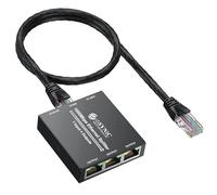eSynic Divisor Ethernet Gigabit 1 en 4 RJ45 Splitter 1000Mbps con Alimentación USB TipoC Adaptador de Red RJ45 para Router PC PS5 TV Repartidor de Internet Compatible con Cables Cat8/7/6/5 Plug & Play