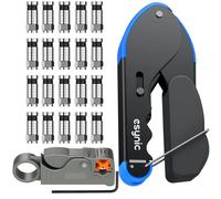 eSynic F-Type - Crimpadora de compresión + pelacables + 20 conectores de crimpado negros - Versión mejorada para cable RG59/RG6, con manejo de alta calidad y ergonomía