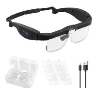 eSynic Gafas Lupa con 3 Luz LED Lupa de Gran Aumento 0.75X-4X USB Recargable con 5 Lentes Desmontables Lupa Manos Libre para Lectura, Pasatiempos, Manualidades, Trabajo Cercano, etc.
