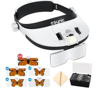eSynic Gafas Lupa de Gran Aumento con 8 Leds Brillo Ajustable Blanco/Amarillo/Mixto, Lupa de Diadema con 5 Lentes 1x 1.5X 2X 2.5X 3.5X Batería Recargable 900mAh para Lectura, Manualidades, etc.