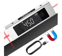 eSynic Inclinometro Digital 4x90° Nivel Digital con Base Magnética, Buscador de Ángulos Recargable Tipo-C con Doble LCD para Carpintero, Aleación de Aluminio Transportador de 3 Unidades °/% / MM/M