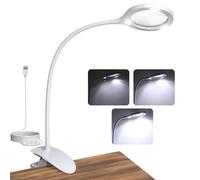eSynic Lámpara Lupa de Mesa con Luz LED Regulable Táctil Lupa con Aumento 5X 10X Lámpara de Escritorio con Lupa y Pinza Cuello Flexible para Lectura Manualidades Reparación Electrónica