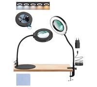 eSynic Lupa con Luz LED 8X Profesional Lámpara de Mesa con 72 LED Ajustables, 10 Niveles de Brillo + 5 Temperaturas de Color, Base de Metal Pesado y Brazo Flexible de 35cm para Lectura/Manualidades