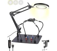 eSynic Lupa de Escritorio 8X con 72 Luces LED 2 en 1 Lámpara de Aumento con 10 Brillos Ajustables y 3 Colores, Rotación de 360°con 4 Fuertes Columnas Magnéticas y 4 Pinzas para Manualidades