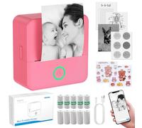 eSynic Mini Impresora para Movil, Impresora Fotográfica Portátil con 10 Rollos de Papel Mini Impresora Térmica Conexión Bluetooth Sin Tinta para Fotos, Diarios, Notas de Estudio