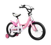 Esyogen Bicicleta de 16 pulgadas para niños y niñas, unisex, color rosa, con rueda auxiliar, marco de acero al carbono, mango ajustable