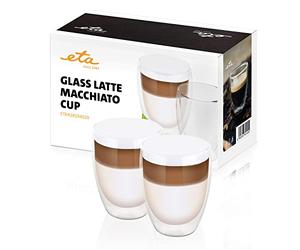 ETA Juego de 2 vasos de doble pared para latte macchiato, 350 ml, para bebidas frías y calientes, vasos de café, Ristretto, de vidrio de borosilicato