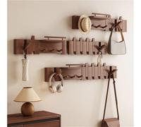 Étagère murale de Rangement en Bois massif Avec Touches de Piano, Lot de 3, 7 + 9 + 11 crochets rétractables, Marron, idéale pour l'entrée, la Chambre ou le Couloir.