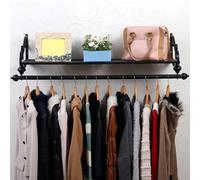 Étagère murale de Rangement en métal Avec Barre de Suspension, Style industriel, pour vêtements, idéale pour l'entrée, la buanderie ou la Salle de Bain, Noire, 100 cm (39,4 po).