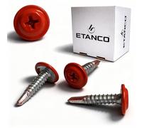 ETANCO GM-B - Tornillos autorroscantes para techo de acero RAL 3000 rojo fuego 4,2 x 13 mm - Tornillos autorroscantes con arandela de sellado para metal, techo y fachada, 250 unidades (4,2 x 13 mm)