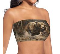ETASUIOL Bear Running Print - Sujetador sin tirantes para mujer, Negro, L