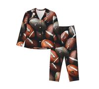 ETASUIOL Conjunto de pijama para mujer con estampado de pila de balones de fútbol, ropa de descanso suave para Navidad, Acción de Gracias y uso diario, Negro, M