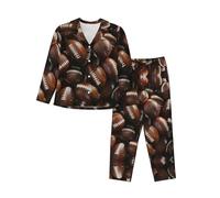 ETASUIOL Conjunto de pijama para mujer con estampado de pila de balones de fútbol, ropa de descanso suave para Navidad, Acción de Gracias y uso diario, Negro, M