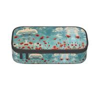 ETASUIOL Estuche especial con estampado de amapolas en cielo azul, gran capacidad, puede contener bolígrafos, lápices y accesorios pequeños, Black, Talla única, Neceser de maquillaje