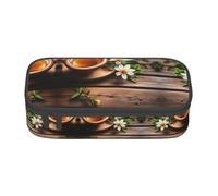 ETASUIOL Estuche especial con estampado de flores verde azulado en tablones de madera, gran capacidad, puede contener bolígrafos, lápices y accesorios pequeños, Black, Talla única, Neceser de