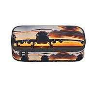 ETASUIOL Estuche grande con estampado de avión al atardecer para lápices, multiuso, organizador de tela Oxford, Black, Talla única, Funda para llave