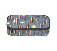 ETASUIOL Estuche grande con estampado de cohete de dibujos animados, estuche multiusos para lápices, organizador de tela Oxford, Black, Talla única, Funda para llave