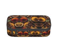 ETASUIOL Estuche grande para lápices con estampado de especias y condimentos, multiuso, organizador de tela Oxford, Black, Talla única, Funda para llave