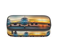 ETASUIOL Estuche para lápices con estampado de avión en atardeceres, estuche grande multiusos para lápices, organizador de tela Oxford, Black, Talla única, Funda para llave