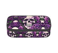 ETASUIOL Estuche para lápices con estampado de calavera de rosas moradas, estuche grande multiusos para lápices, organizador de tela Oxford, Black, Talla única, Funda para llave