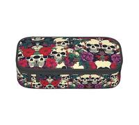 ETASUIOL Estuche para lápices con estampado de calaveras florales, estuche grande multiusos para lápices, organizador de tela Oxford, Black, Talla única, Funda para llave