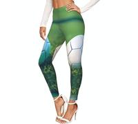 ETASUIOL Leggings de compresión con estampado de balón de fútbol verde para mujer, leggings suaves para mujer, Negro, S