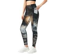 ETASUIOL Leggings estampados Within The Tides para mujer, conjuntos de entrenamiento con bolsillos, perfectos para el gimnasio y el uso diario, Negro, 3XL