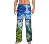 ETASUIOL Pantalones de pijama de franela con estampado de American Falls, pijamas suaves para hombres, pantalones de descanso perfectos para noches relajantes, Negro, XXL