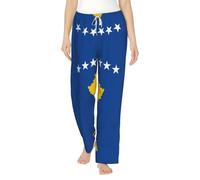 ETASUIOL Pantalones de pijama de franela con estampado de bandera de Kosovo, perfectos para Navidad y uso diario, Negro, 3XL