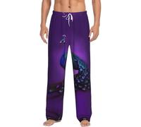 ETASUIOL Pantalones de pijama de franela con estampado de pavo real morado, pijamas suaves para hombres, pantalones de descanso perfectos para noches relajantes, Negro, XXXXXL