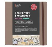 Etchr The Perfect Sketchbook Deckle Edition - Premium 300 GSM 100% algodón prensado en frío, bordes desgarrados a mano, encuadernación plana, cubierta de cuero vegano (cuadrado de 7 x 7 pulgadas)