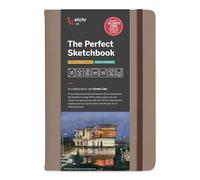 Etchr The Perfect Sketchbook Deckle Edition - Prensa en frío 100 % algodón de alta calidad, 300 g/m², bordes rasgados a mano, encuadernación plana, cubierta de cuero vegano (A5 vertical, 8.3 x 5.8