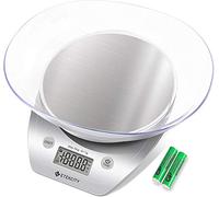Etekcity Báscula Digital para Cocina Báscula de cocción de acero inoxidable Multifunción con bol extraíble, 5 kg / 11 lb, batería AAA incl., Rojo/ Plata