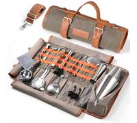 Etens Kit de camarero de viaje, kit de 22 piezas con herramientas de bar, accesorios de camarero, bolsa de herramientas de lona encerada, juego de herramientas profesional de acero inoxidable con