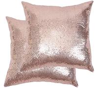 Eternal Beauty 2 fundas de cojín cuadradas de lentejuelas de color oro rosa de 20 x 20 pulgadas, fundas de almohada brillantes para decoración del hogar y fiestas con cremallera invisible (50 x 50 cm)