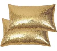 Eternal Beauty 2 fundas de cojín rectangulares de lentejuelas doradas de 12 x 20 pulgadas, fundas de almohada brillantes para decoración del hogar y fiestas con cremallera invisible (30 x 50 cm)