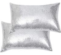 Eternal Beauty 2 fundas de cojín rectangulares de lentejuelas plateadas de 12 x 20 pulgadas, fundas de almohada brillantes para decoración del hogar y fiestas con cremallera invisible (30 x 50 cm)