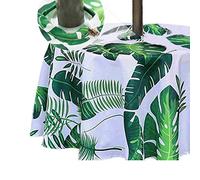 Eternal Beauty Mantel impermeable redondo de 132 cm para interiores y exteriores, con agujero para sombrilla y cremallera para patio, jardín, fiesta y barbacoa., Hoja de palma, 60"Round,Zippered