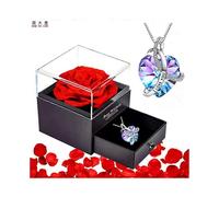 Eternal Real Rose Heart Necklace Earrings 925 Sterling Silver Infinity Rose Jewelry Gift Box Rose Box Birthday Valentine's Day Wedding Anniversary Gif
