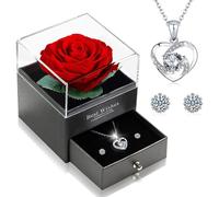 Eternal Real Rose with Heart Necklace Earrings 925 Sterling Silver Jewelry Gift Box Rose Box Birthday Valentine's Day Wedding Anniversary Gift for Gir