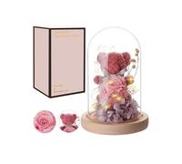 Eternal rose in dome, romantic rose bear dome with LED lighting, gift for wedding, birthday or Mother's Day (rose bear)