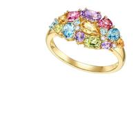 Eternity Ring Gelbgold, Engagement Ring For Women Lila Amethyst Trauringe mit Peridoto, Diamant, Turmalina, Topacio, Citrine, 52 (16.6), Oro amarillo de 18 quilates (750), Amatista Amatista Varias
