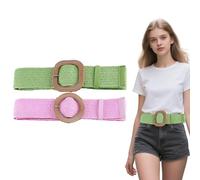 Eterspr 2 piezas Cinturón de Vestir Tejido, Cinturón de Vestir Tejido, Cintura Elásticos Tejidos Paja mujer, para Vestidos, Camisas, Jeans（Rosa, verde）