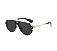 ETETGVG Gafas de sol clásicas vintage para hombre, gafas de sol con espejo para mujer, gafas de sol para exteriores, gafas de moda Uv400, negras, doradas y negras, talla única