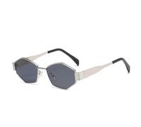 ETETGVG Gafas de sol hexagonales y poligonales modernas para mujer, montura pequeña de metal vintage, lujosas y únicas, con protección UV400 (gris plateado)