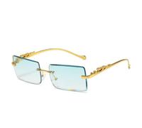 ETETGVG Gafas de sol rectangulares pequeñas sin montura para hombre y mujer (doradas y verdes)