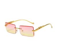 ETETGVG Gafas de sol rectangulares pequeñas sin montura para hombre y mujer (rosa y amarillo)