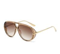 ETETGVG Gafas de sol retro con doble puente para mujer, de gran tamaño, con montura de metal, estilo punk, con degradado, UV400, color té, talla única