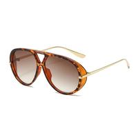 ETETGVG Gafas de sol retro con doble puente para mujer, de gran tamaño, con montura de metal, estilo punk, con degradado, UV400, color marrón leopardo, talla única